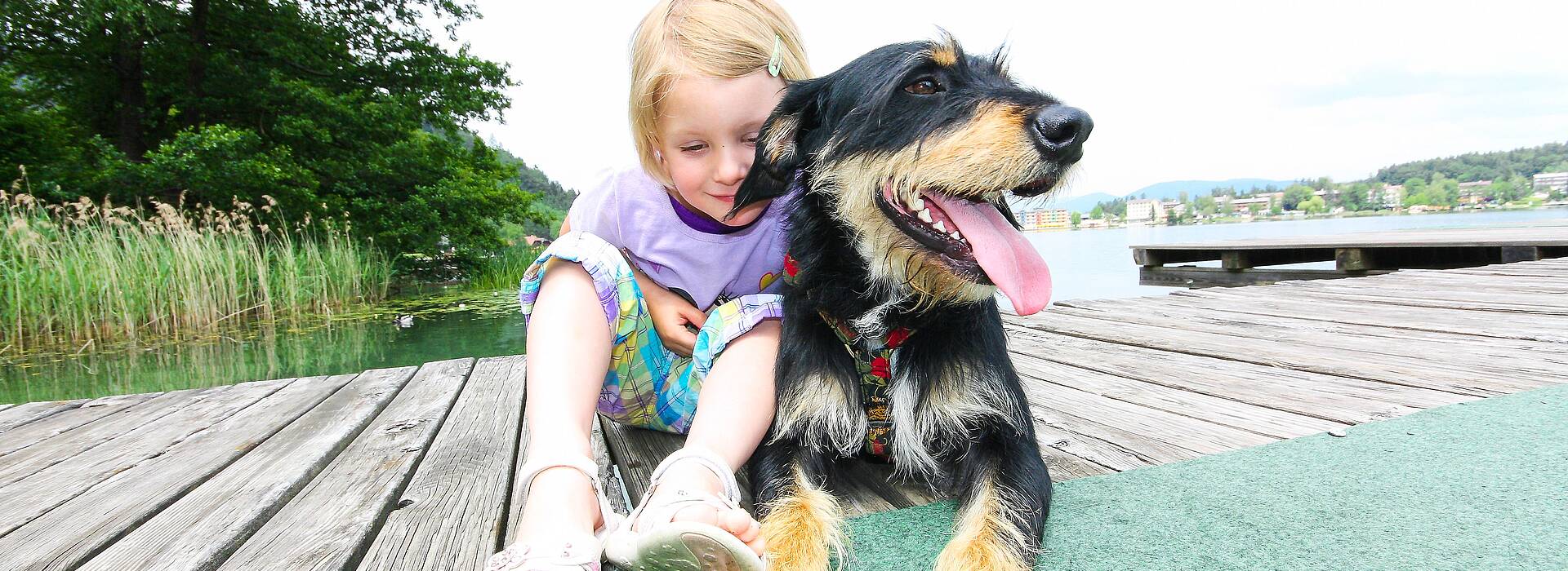 Beste Freunde – Mädchen mit Hund am Badesteg