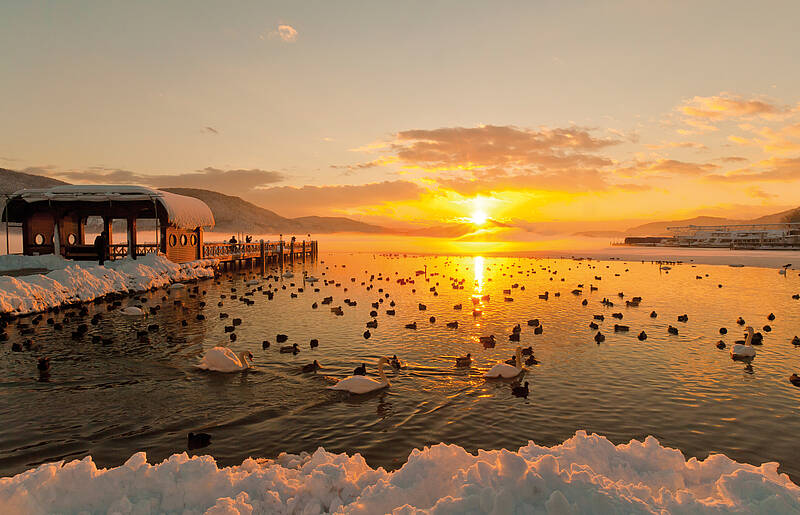 Klagenfurt am Wörthersee bei Sonnenuntergang