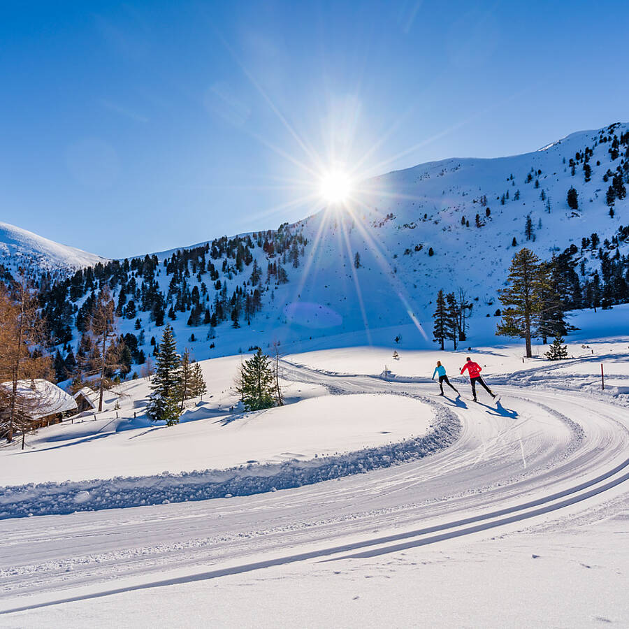 Langlaufen auf der Turracher Höhe in den Nockbergen.